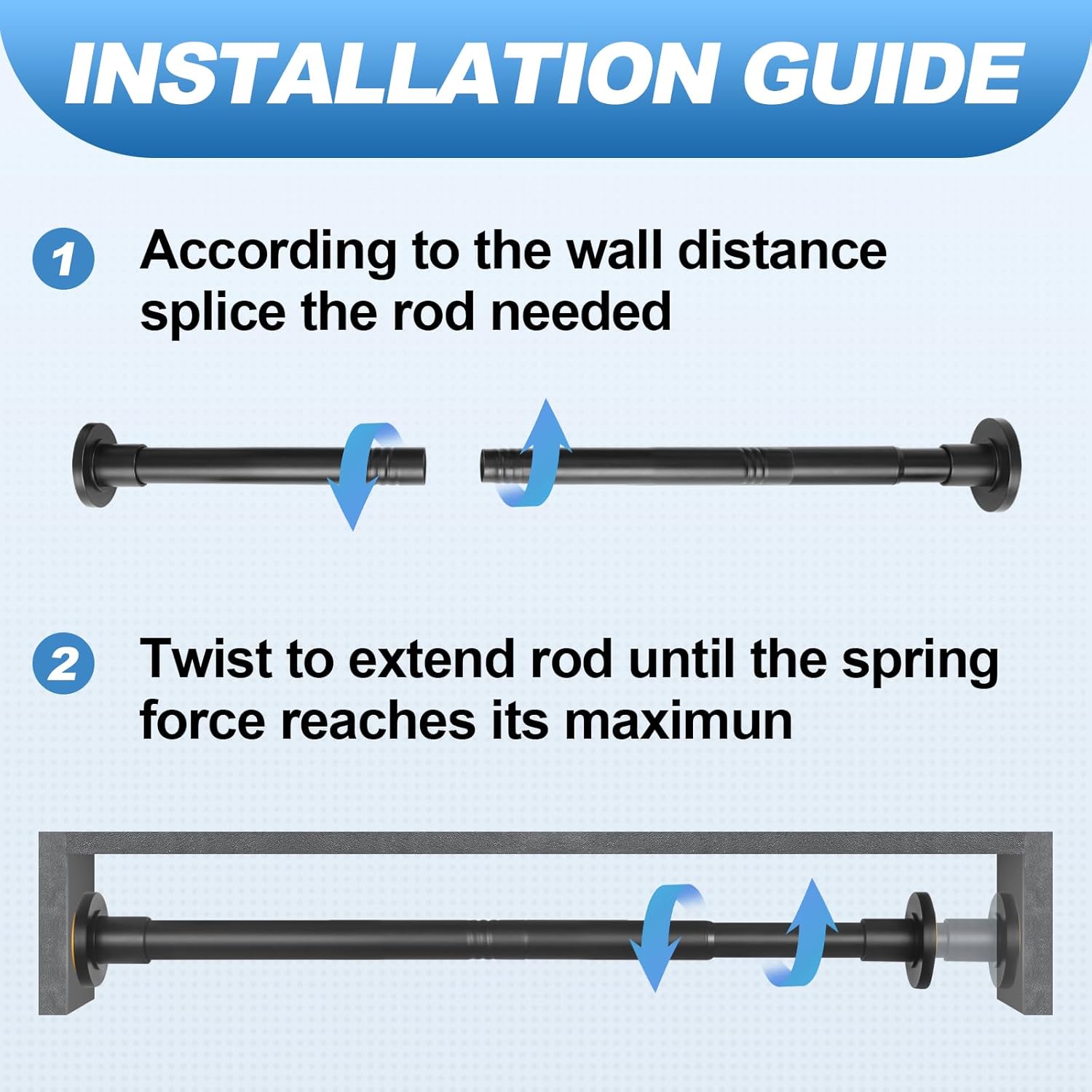 Black Shower Curtain Rod 31 to 80 Inch,1 Inch Diameter Adjustable Spring Tension Stainless Steel Telescoping Rod,Easy Install,No Rust